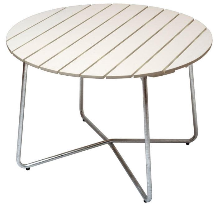 Bild 2, Bord 9A 100 och Fåtölj A2 Vitlackad Ek / Varmförzinkat Stativ | Grythyttan Stålmöbler | Bonus Möbler