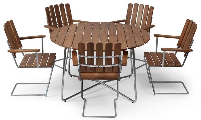 Bild 14, Fåtölj A2 Obehandlad Teak / Varmförzinkat Stativ - Grythyttan Stålmöbler - Bonus Möbler