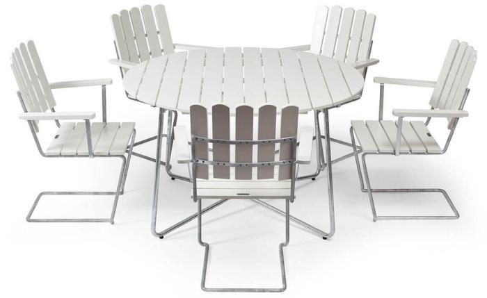 Bild 11, Fåtölj A2 Vitlackad Ek / Varmförzinkat Stativ - Grythyttan Stålmöbler - Bonus Möbler