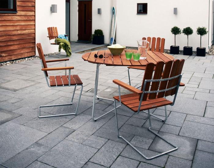 Bild 2, Bord 9A Ø100 cm Obehandlad Teak / Varmförzinkat Stativ - Grythyttan Stålmöbler - Bonus Möbler