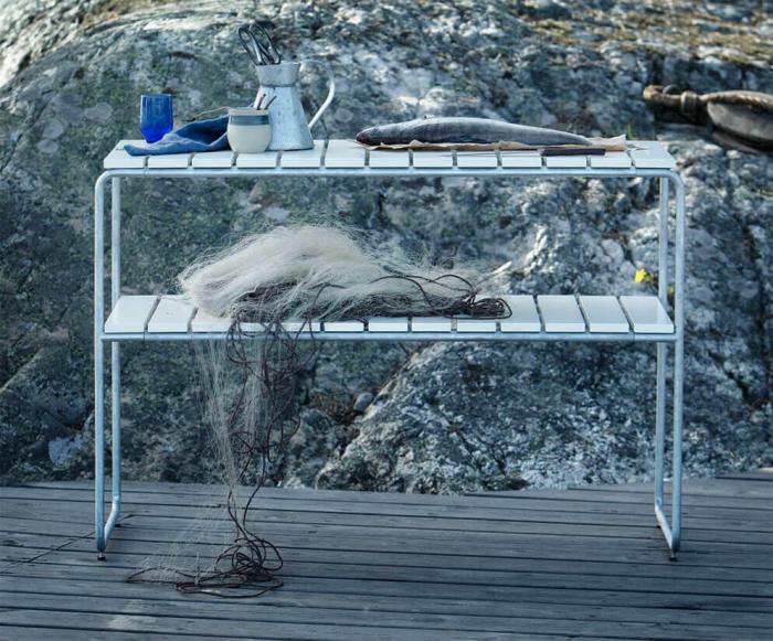 Bild 4, Avlastningsbord L105  Vitlackad Ek / Varmförzinkat Stativ - Grythyttan Stålmöbler - Bonus Möbler