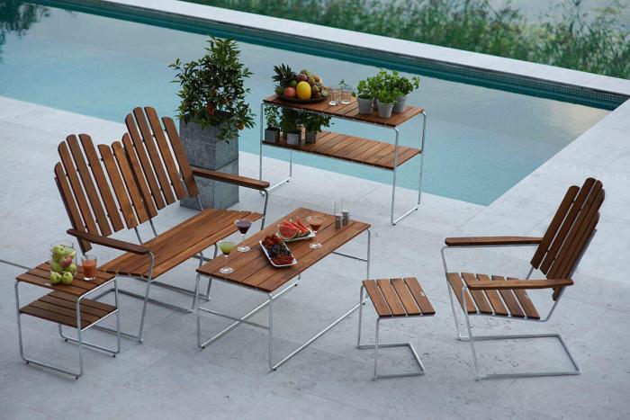 Bild 4, Avlastningsbord L105  Obehandlad Teak / Varmförzinkat Stativ - Grythyttan Stålmöbler - Bonus Möbler