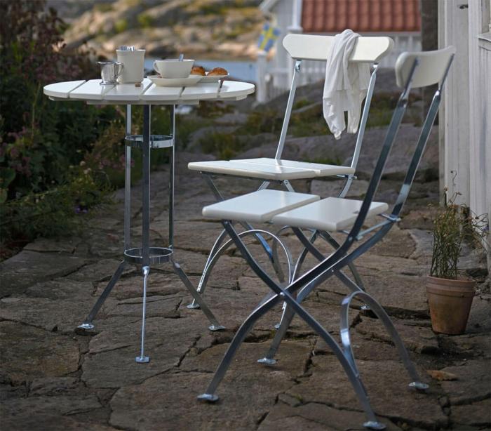 Bild 10, Bryggeri Trefotsbord Ø60 cm Vitlackad Ek / Varmförzinkat Stativ - Grythyttan Stålmöbler - Bonus Möbler