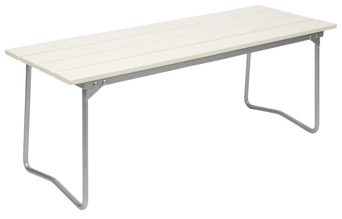 Bild 2, Bänk 8 Vitlackad Ek / Varmförzinkat Stativ - Grythyttan Stålmöbler - Bonus Möbler