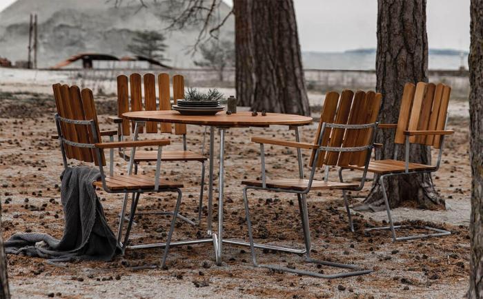 Bild 12, Fåtölj A2 Obehandlad Teak / Varmförzinkat Stativ - Grythyttan Stålmöbler - Bonus Möbler