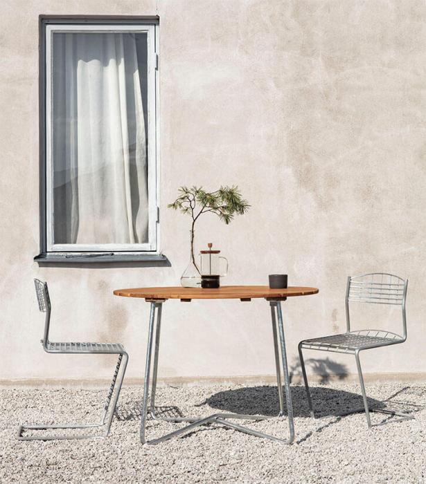 Bild 3, Bord 9A Ø100 cm Obehandlad Teak / Varmförzinkat Stativ - Grythyttan Stålmöbler - Bonus Möbler