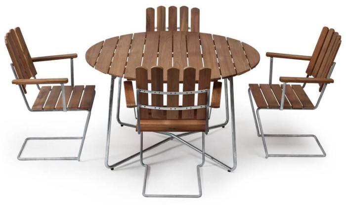 Bild 13, Fåtölj A2 Obehandlad Teak / Varmförzinkat Stativ - Grythyttan Stålmöbler - Bonus Möbler