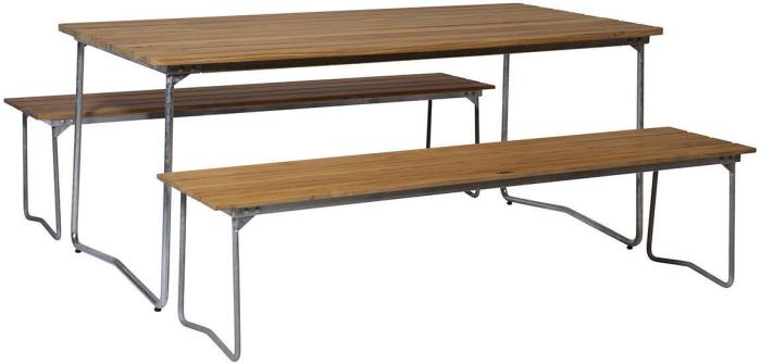 Bild 9, Bänk 9 Obehandlad Teak / Varmförzinkat Stativ | Grythyttan Stålmöbler | Bonus Möbler