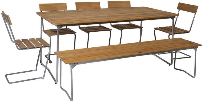 Bild 10, Bänk 9 Obehandlad Teak / Varmförzinkat Stativ | Grythyttan Stålmöbler | Bonus Möbler