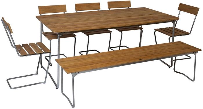 Bild 12, Bänk 9 Obehandlad Teak / Varmförzinkat Stativ | Grythyttan Stålmöbler | Bonus Möbler