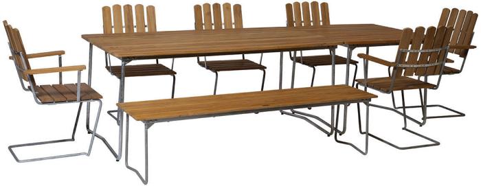 Bild 13, Bänk 9 Obehandlad Teak / Varmförzinkat Stativ | Grythyttan Stålmöbler | Bonus Möbler