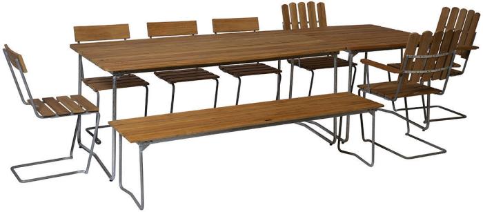 Bild 14, Bänk 9 Obehandlad Teak / Varmförzinkat Stativ | Grythyttan Stålmöbler | Bonus Möbler