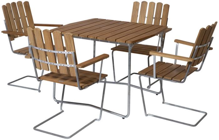 Bild 8, Bord B31 84x92 cm Obehandlad Teak / Varmförzinkat Stativ - Grythyttan Stålmöbler - Bonus Möbler