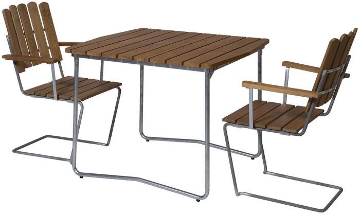 Bild 7, Bord B31 84x92 cm Obehandlad Teak / Varmförzinkat Stativ - Grythyttan Stålmöbler - Bonus Möbler