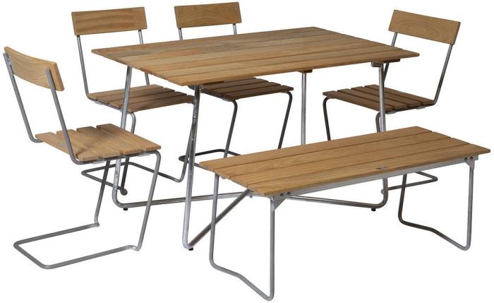 Bild 5, Bänk 8 Oljad Ek / Varmförzinkat Stativ | Grythyttan Stålmöbler | Bonus Möbler