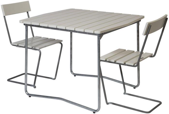 Bild 5, Bord B31 84x92 cm Vitlackad Ek / Varmförzinkat Stativ - Grythyttan Stålmöbler - Bonus Möbler