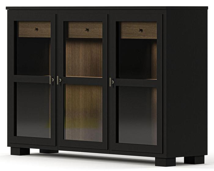 Bild 2, Camden Hög 3 glasdörrar + 1+1 låda Burned Walnut Black - Englesson - Bonus Möbler