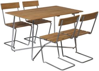 Bord B25A och Stol 1 Obehandlad Teak / Varmf&ouml;rzinkat Stativ | Grythyttan St&aring;lm&ouml;bler | Bonus M&ouml;bler