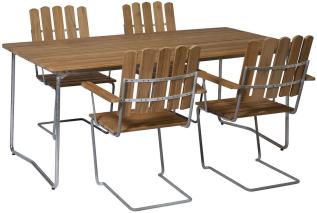 Bord B31 170 och F&aring;t&ouml;lj A2 Obehandlad Teak / Varmf&ouml;rzinkat Stativ | Grythyttan St&aring;lm&ouml;bler | Bonus M&ouml;bler