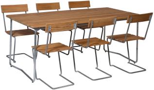 Bord B31 170 och Stol 1 Obehandlad Teak / Varmf&ouml;rzinkat Stativ | Grythyttan St&aring;lm&ouml;bler | Bonus M&ouml;bler