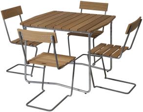 Bord B31 84 och Stol 1 Oljad Ek / Varmf&ouml;rzinkat Stativ | Grythyttan St&aring;lm&ouml;bler | Bonus M&ouml;bler