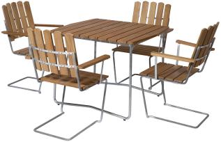 Bord B31 84 och F&aring;t&ouml;lj A2 Oljad Ek / Varmf&ouml;rzinkat Stativ | Grythyttan St&aring;lm&ouml;bler | Bonus M&ouml;bler