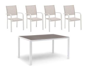 H&aring;nger Keramiskt glas + Karmstolar Vit 140X90 cm + 4 stolar - Hillerstorp - Bonus M&ouml;bler