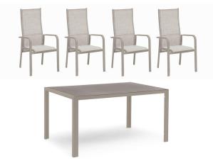 H&aring;nger Keramiskt glas + Positionsf&aring;t&ouml;ljer Sand 140X90 cm + 4 stolar - Hillerstorp - Bonus M&ouml;bler