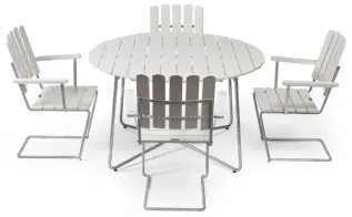 Bord 9A 100 och F&aring;t&ouml;lj A2 Vitlackad Ek / Varmf&ouml;rzinkat Stativ - Grythyttan St&aring;lm&ouml;bler - Bonus M&ouml;bler