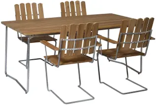 Bord B31 170 och F&aring;t&ouml;lj A2 Obehandlad Teak / Varmf&ouml;rzinkat Stativ - Grythyttan St&aring;lm&ouml;bler - Bonus M&ouml;bler