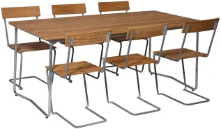 Bord B31 170 och Stol 1 Obehandlad Teak / Varmf&ouml;rzinkat Stativ - Grythyttan St&aring;lm&ouml;bler - Bonus M&ouml;bler