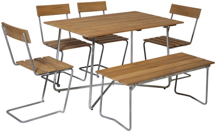 Bild 10, Bänk 8 Obehandlad Teak / Varmförzinkat Stativ - Grythyttan Stålmöbler - Bonus Möbler
