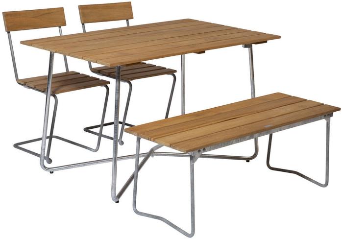 Bild 9, Bänk 8 Obehandlad Teak / Varmförzinkat Stativ - Grythyttan Stålmöbler - Bonus Möbler